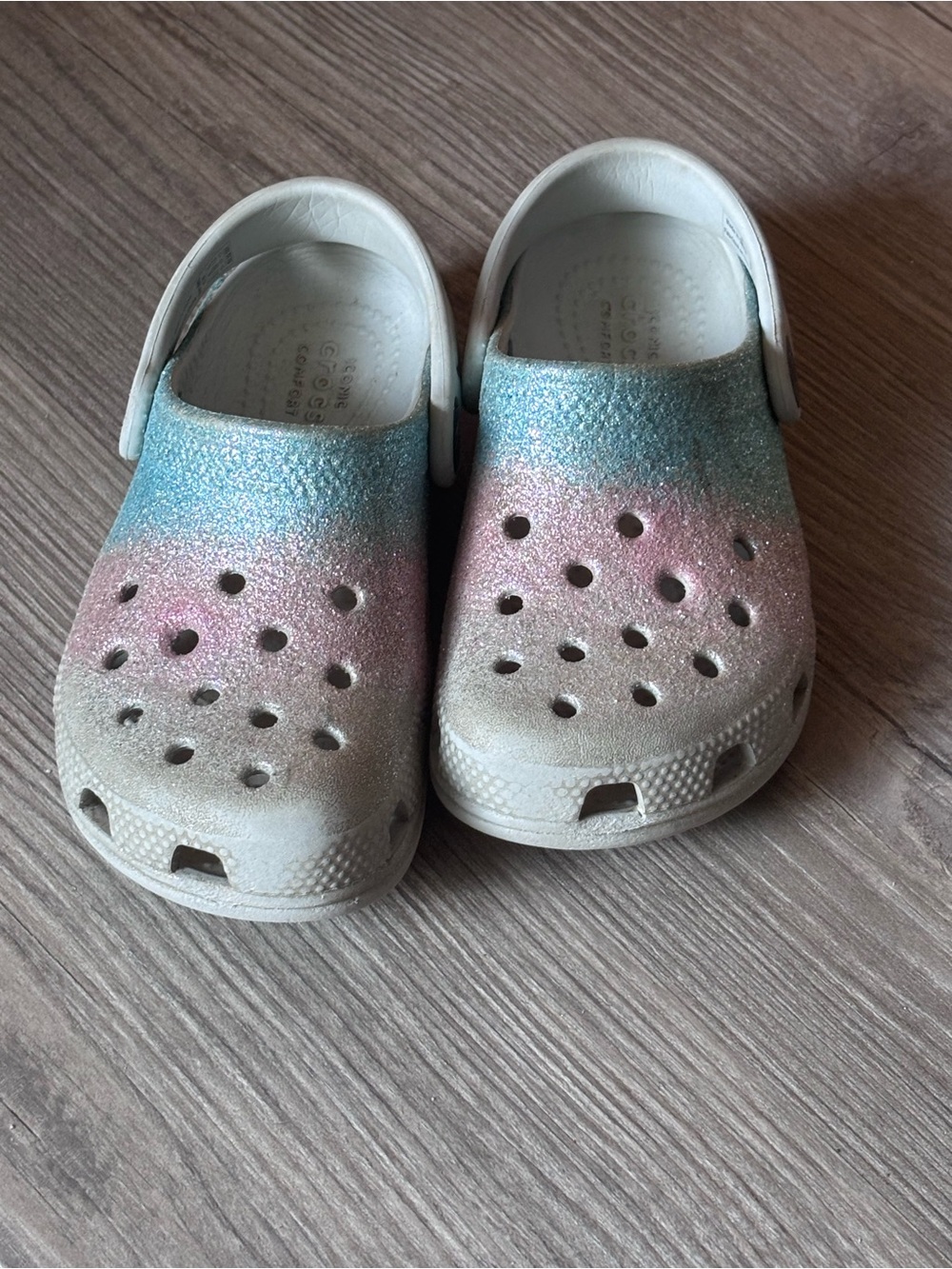 Kids Glitter Slide crocs  - Pink, Blue & White
